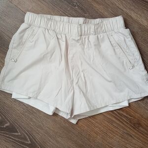 aerie Cream Elastic-Waist Athletic Shorts with Zipper Pockets